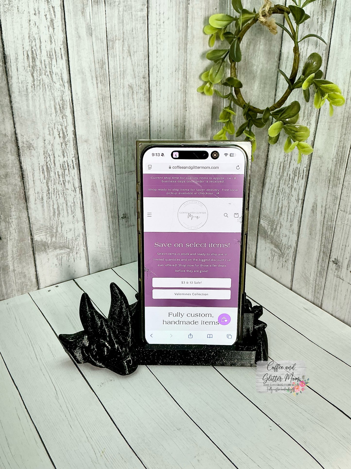 Black and Gold Glitter Dragon Phone/Business Card Holder