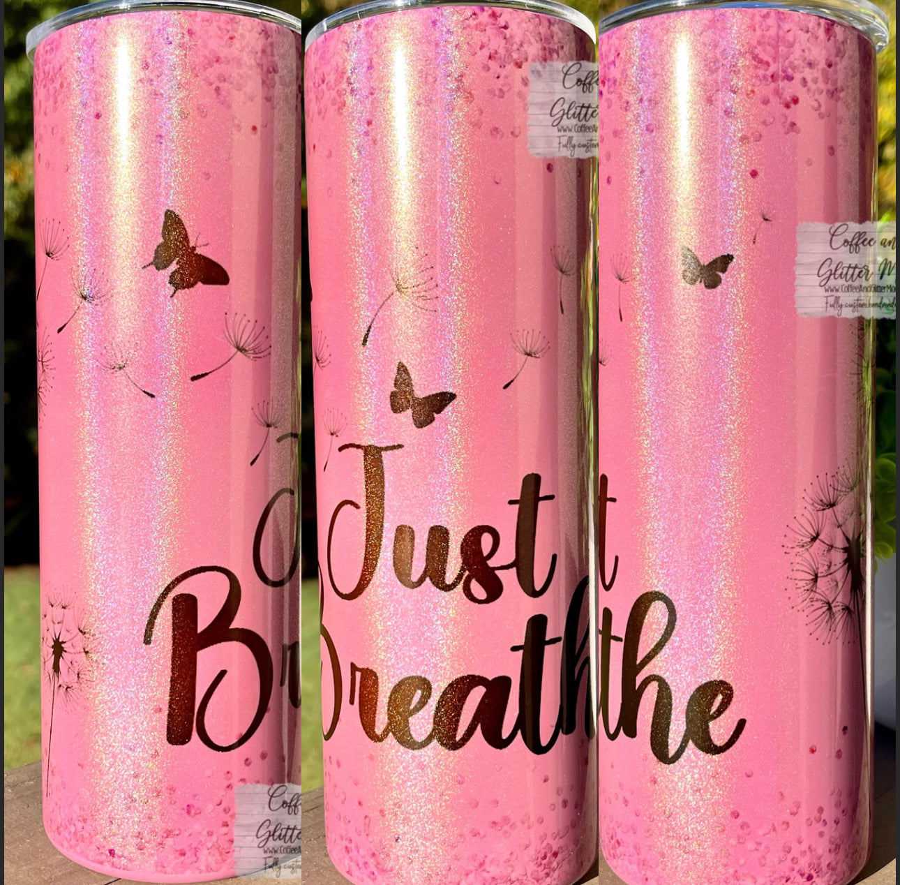 Just Breathe 20oz Holographic Pink Skinny Tumbler