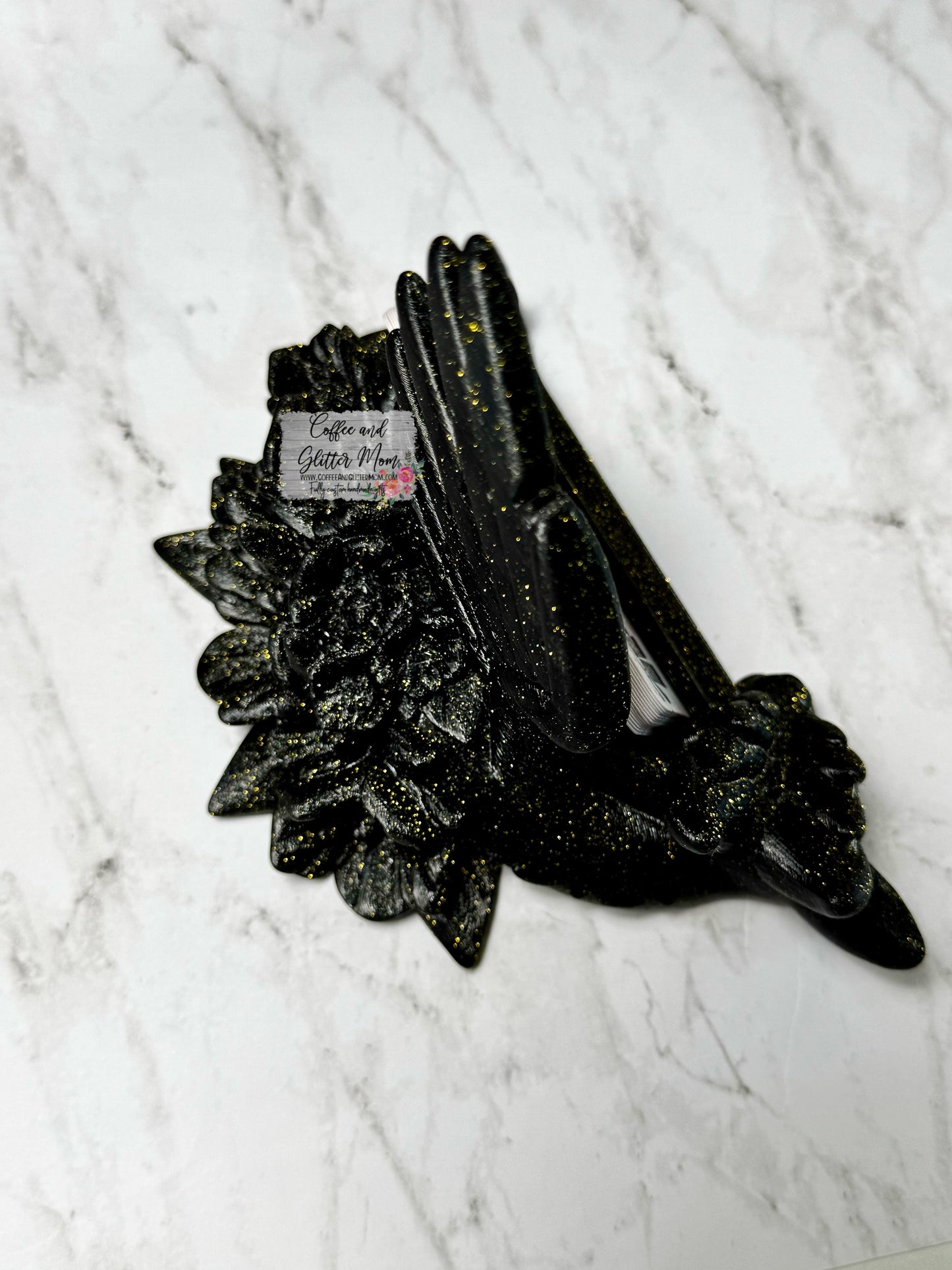 Black and Gold Glitter Dragon Phone/Business Card Holder