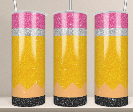 Custom Teacher Pencil 20oz Rainbow Skinny Tumbler