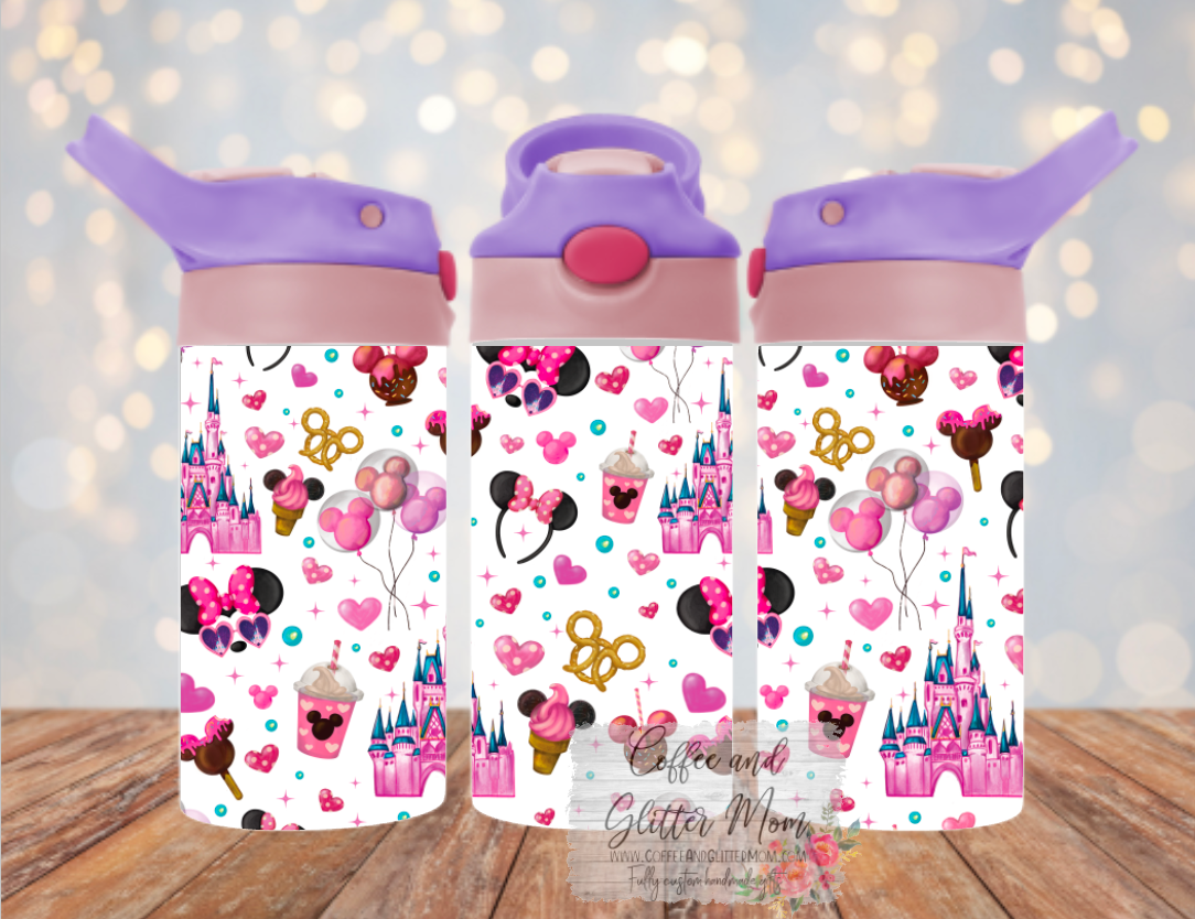 Custom 12oz Kids Pink Top Water Bottle Tumbler