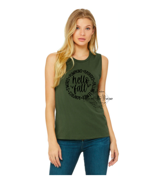 Hello Fall Circle Bella + Canvas Tank