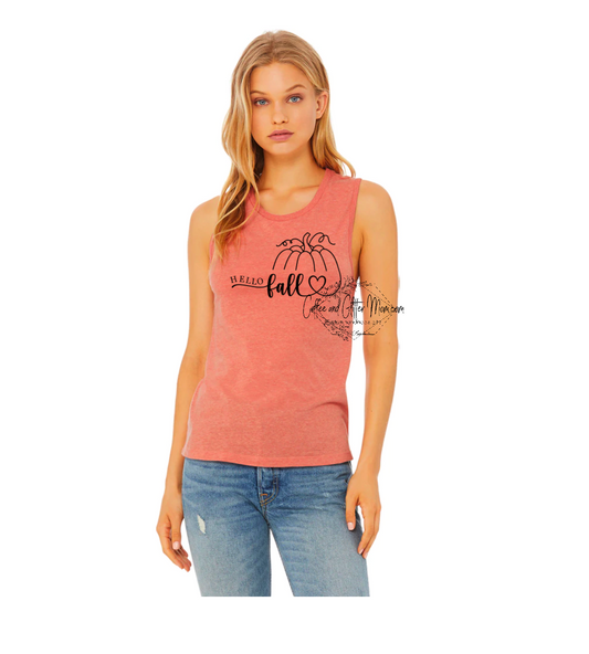 Hello Fall Pumpkin Bella + Canvas Tank