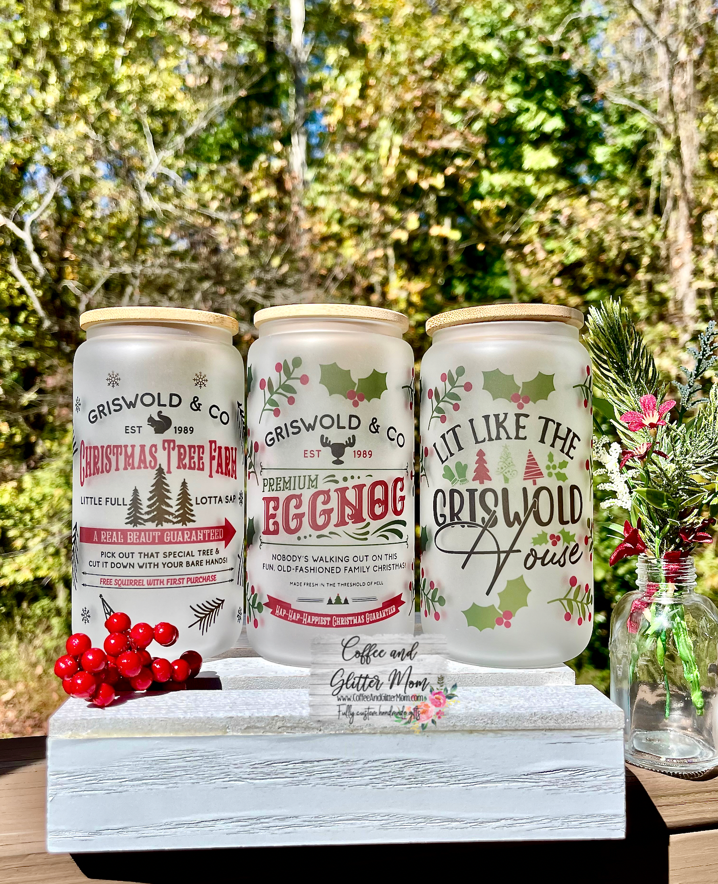 Griswold Christmas Collection 16oz Glass Cans
