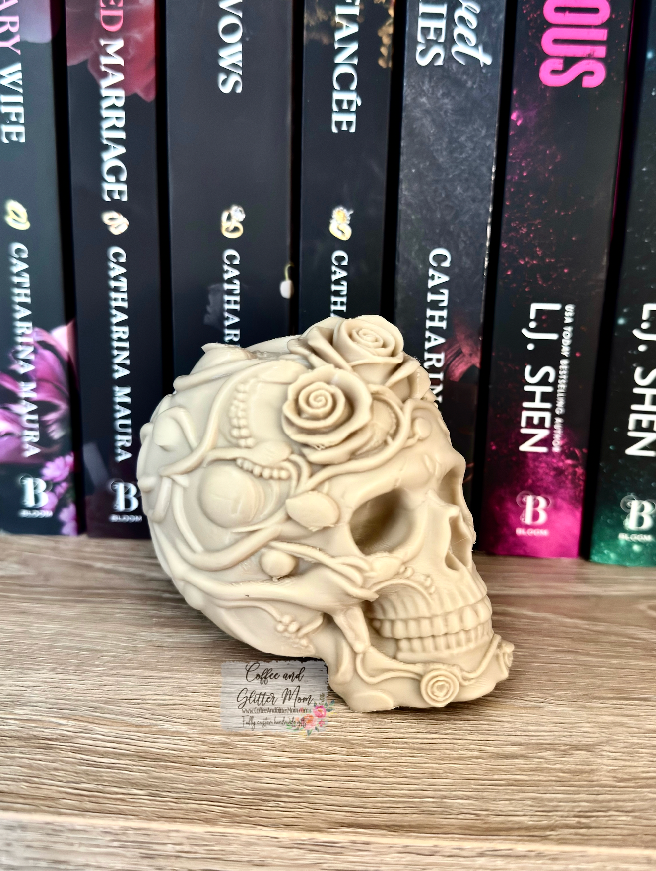 Old Rose Skull Bookshelf Decor