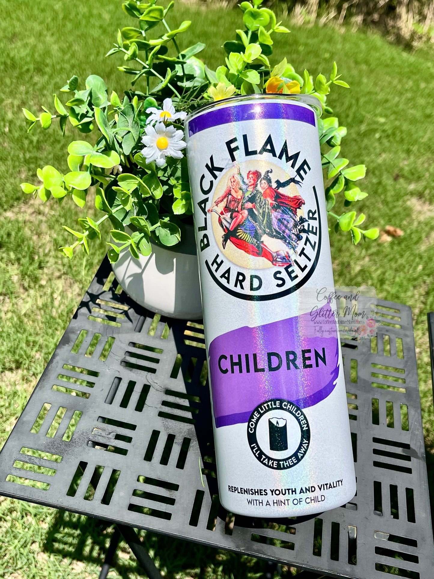 Black Flame Witches 20oz Holographic Rainbow Skinny Tumbler
