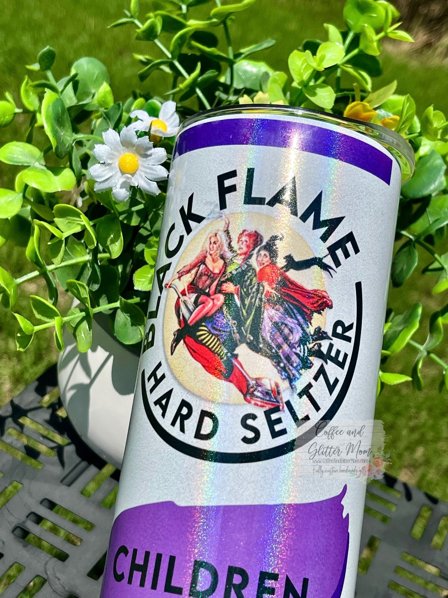 Black Flame Witches 20oz Holographic Rainbow Skinny Tumbler