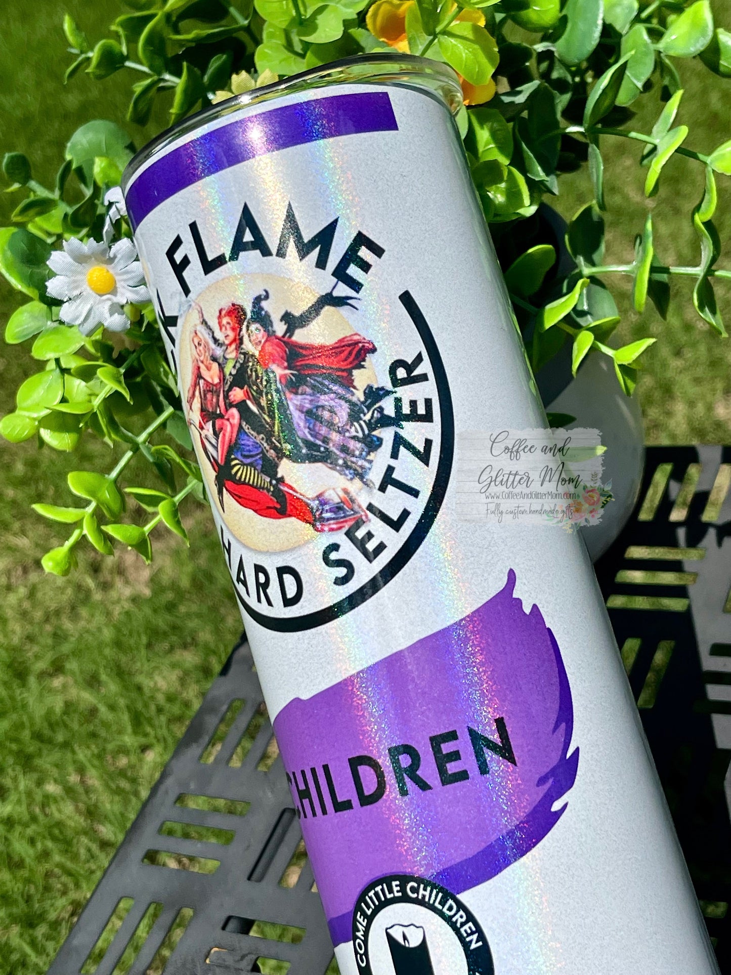 Black Flame Witches 20oz Holographic Rainbow Skinny Tumbler
