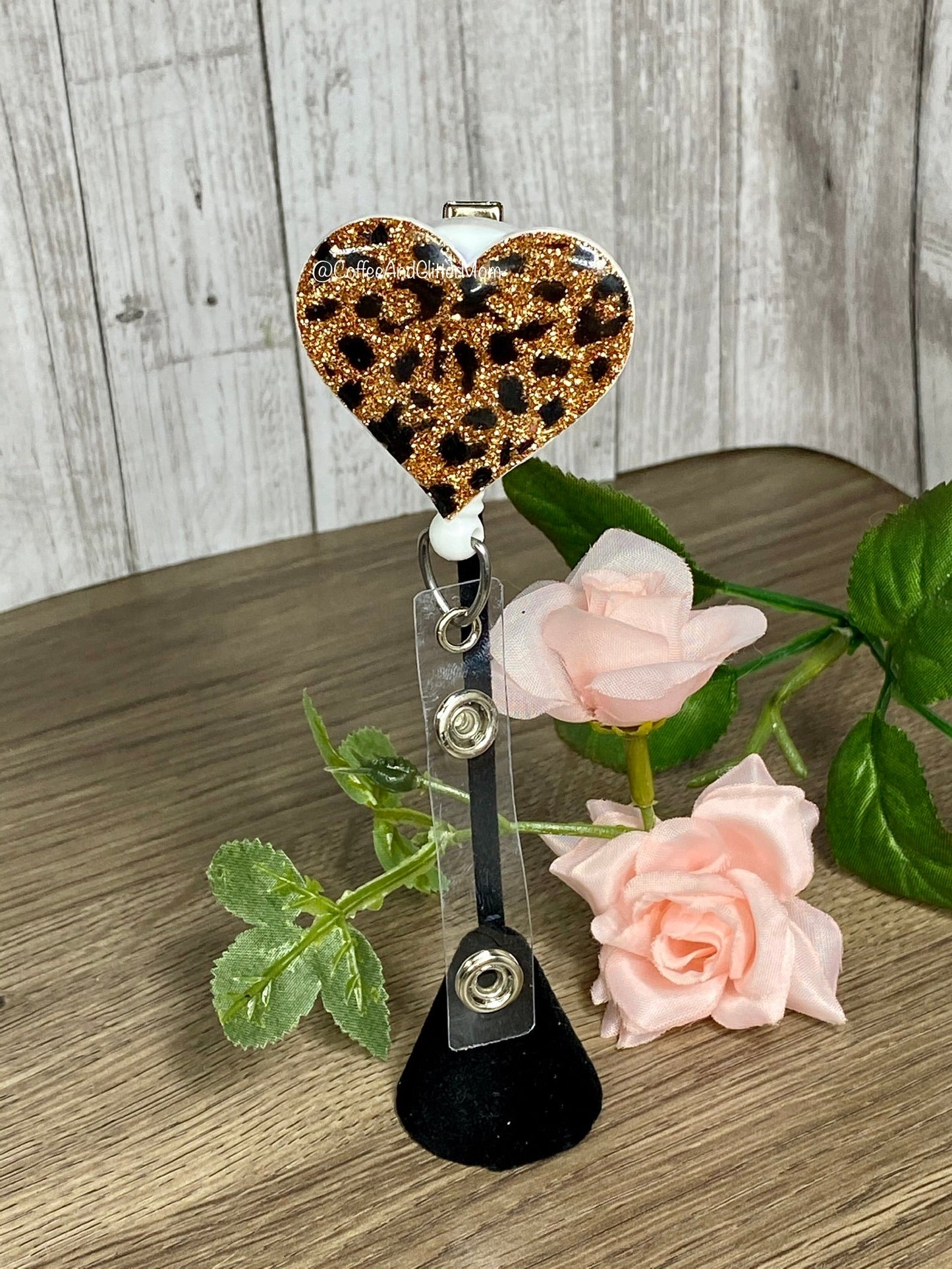 Cheetah Print Heart Designer Badge Reel
