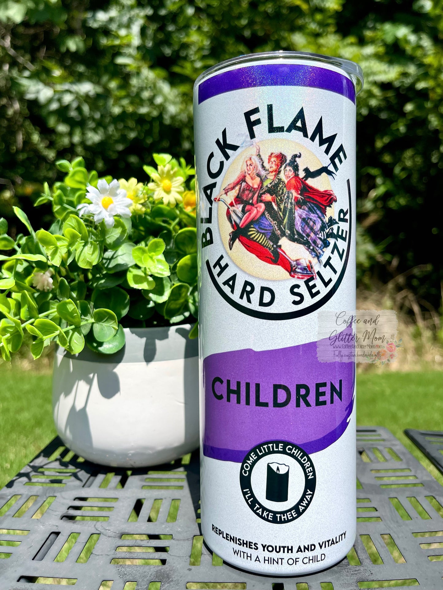 Black Flame Witches 20oz Holographic Rainbow Skinny Tumbler
