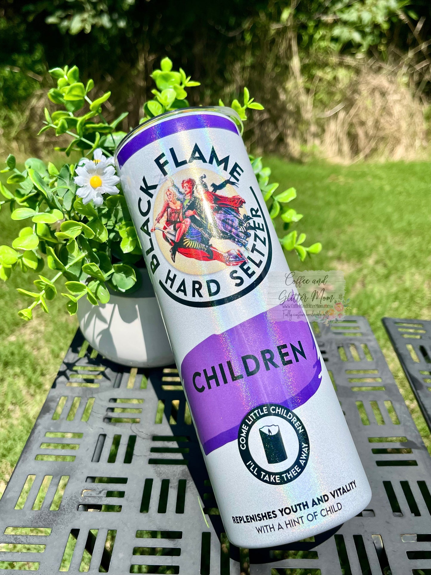 Black Flame Witches 20oz Holographic Rainbow Skinny Tumbler