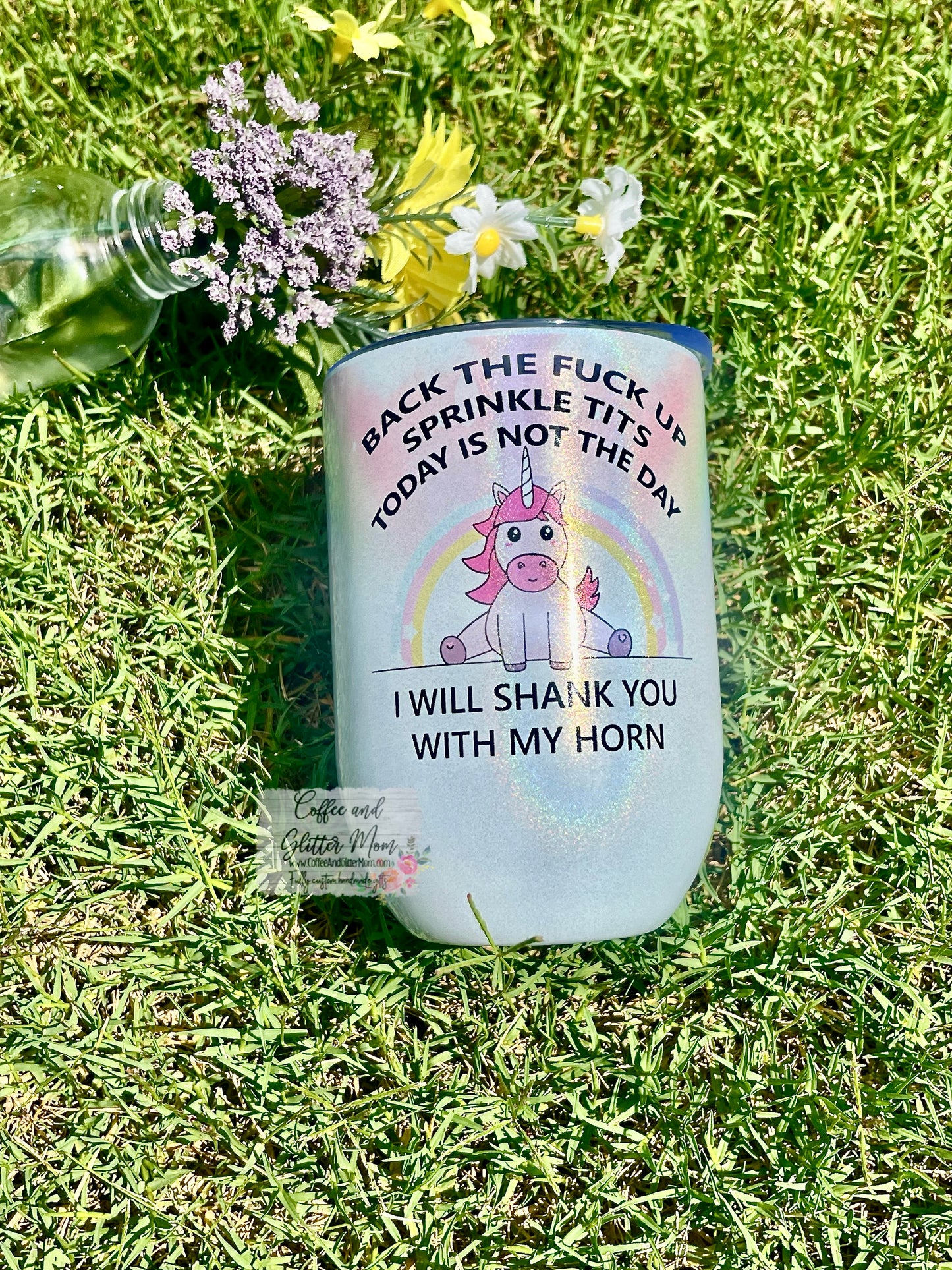 Back Up Sprinkletits Rainbow Wraparound 12oz Holographic Sparkle Wine Tumbler