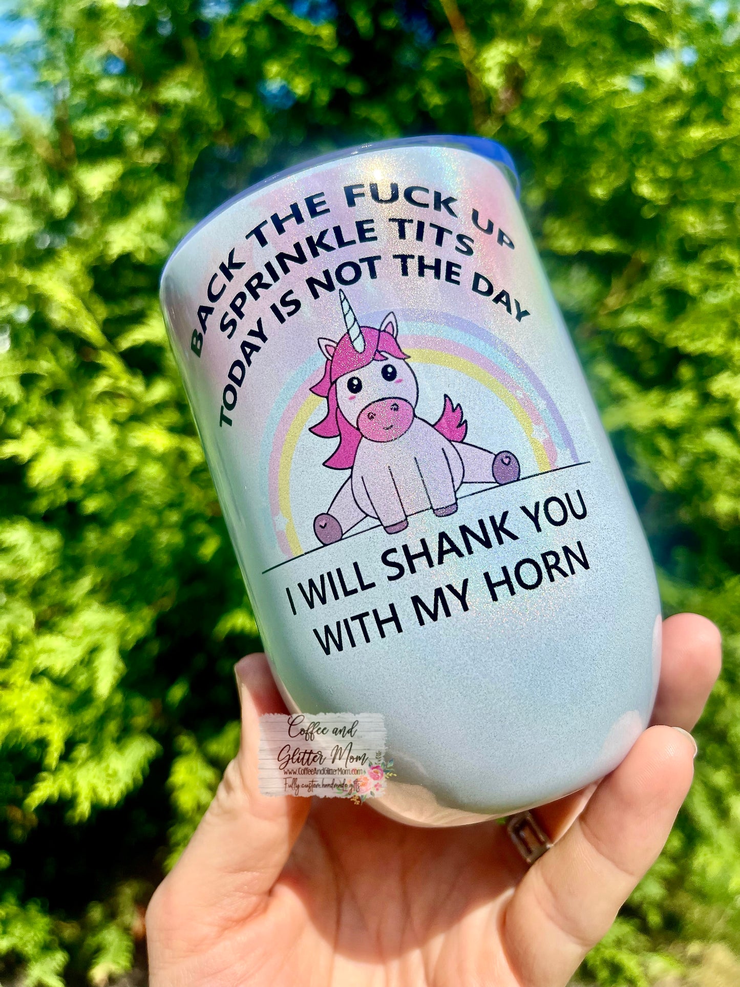 Back Up Sprinkletits Rainbow Wraparound 12oz Holographic Sparkle Wine Tumbler
