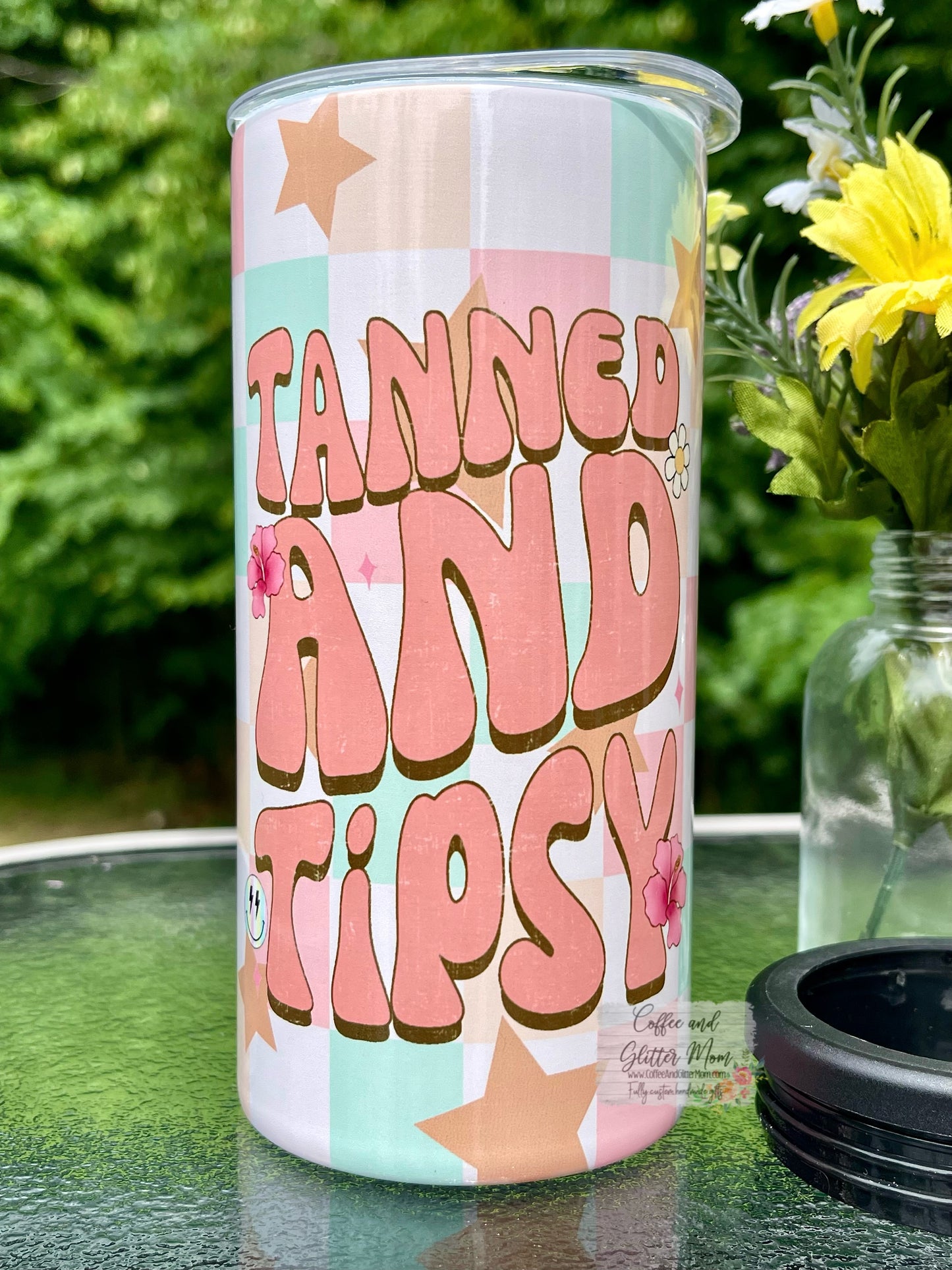 Tanned and Tipsy Skinny Can Cooler Duo-Lid Tumbler