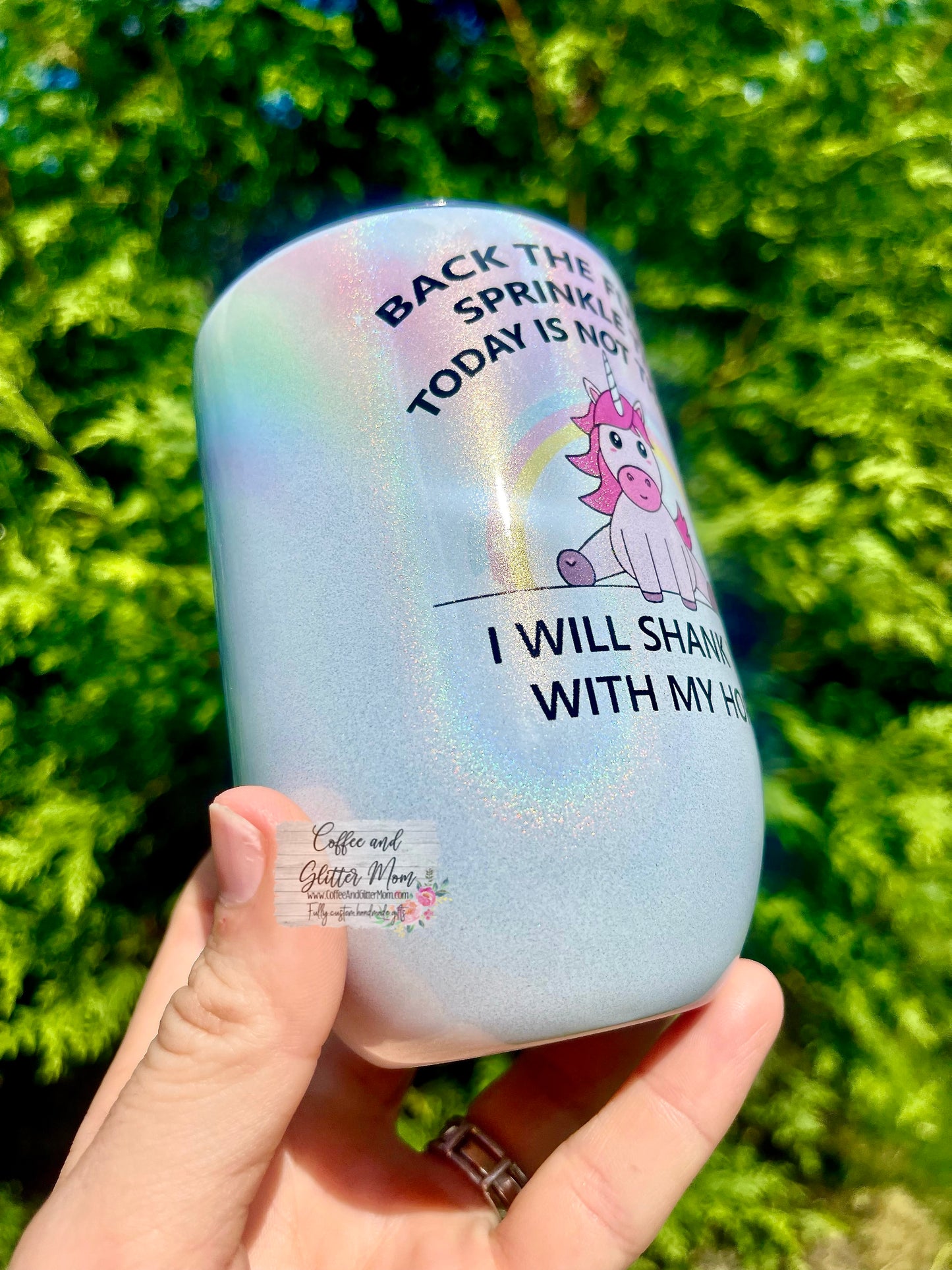 Back Up Sprinkletits Rainbow Wraparound 12oz Holographic Sparkle Wine Tumbler