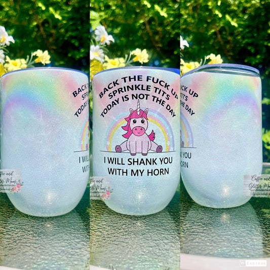 Back Up Sprinkletits Rainbow Wraparound 12oz Holographic Sparkle Wine Tumbler