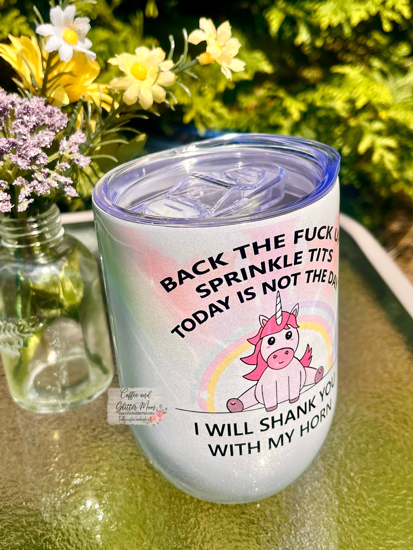 Back Up Sprinkletits Rainbow Wraparound 12oz Holographic Sparkle Wine Tumbler