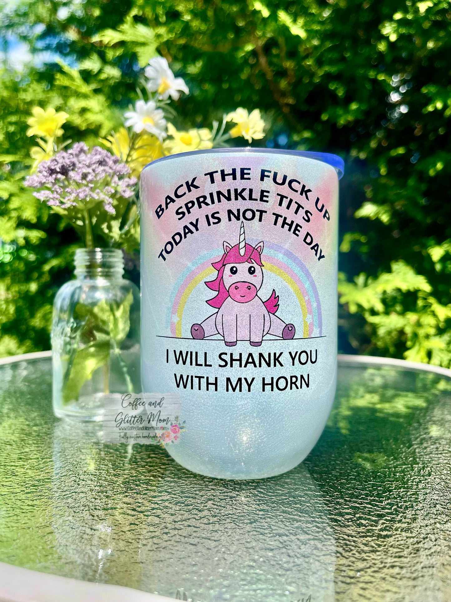 Back Up Sprinkletits Rainbow Wraparound 12oz Holographic Sparkle Wine Tumbler