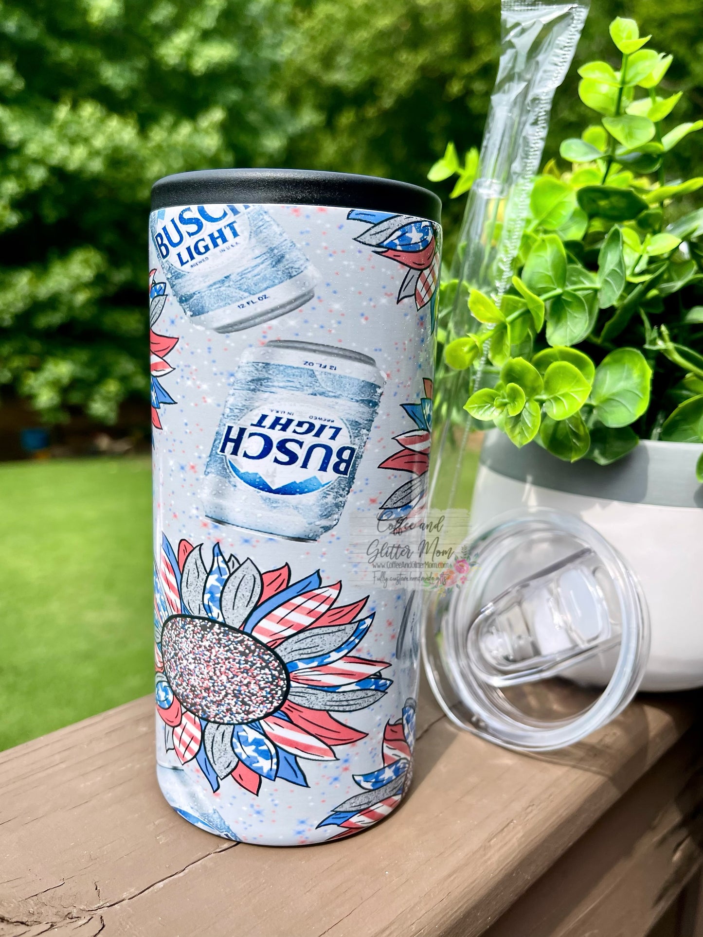 American Sunflower Beer 12oz Skinny Can Cooler Duo-Lid Tumbler