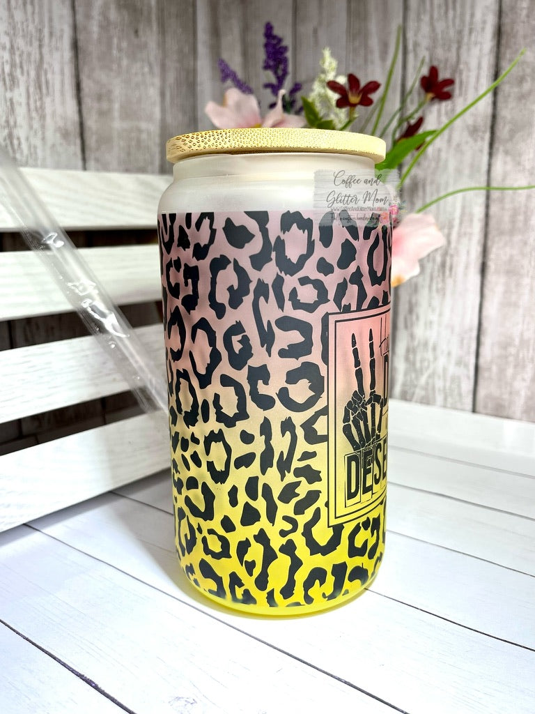 Day You Deserve Animal Print 16oz Yellow Glass Can