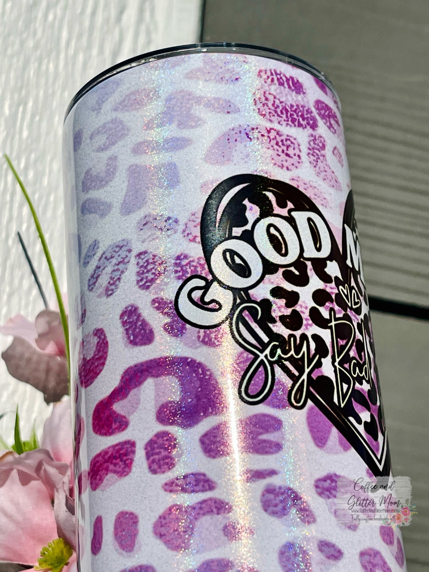 Good Moms Say Animal Print 20oz Holographic White Skinny Tumbler