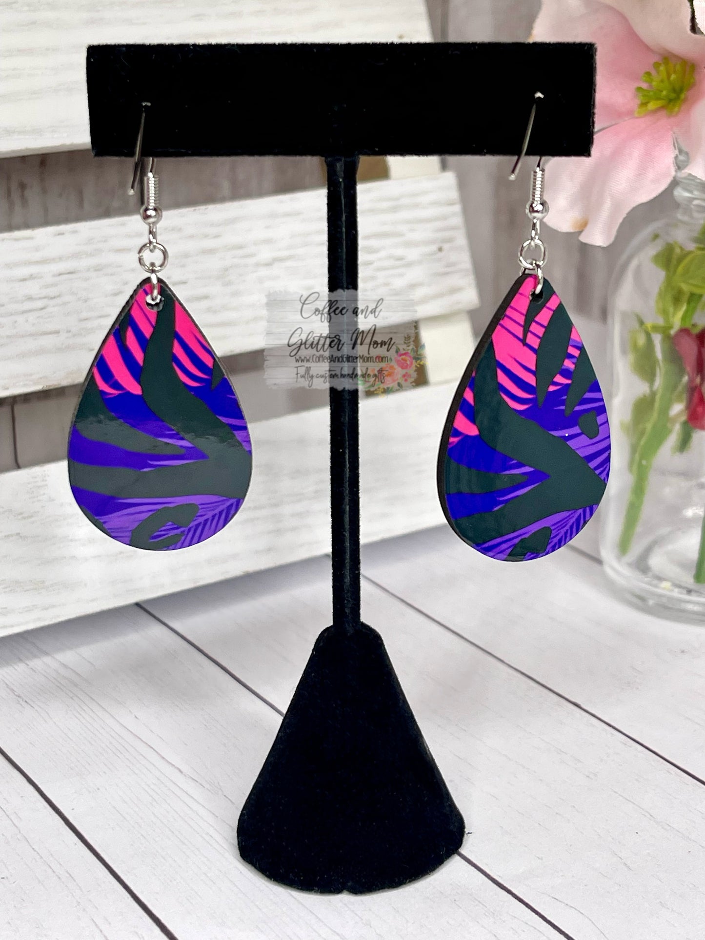Neon Palm Leaf Teardrop Earrings