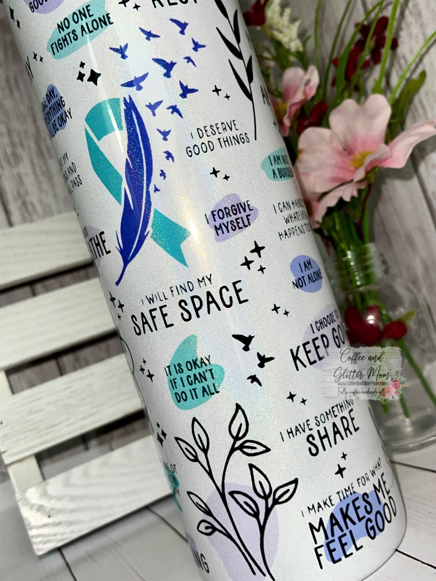 No One Fights Alone T-Man 5K 20oz Holographic White Skinny Tumbler