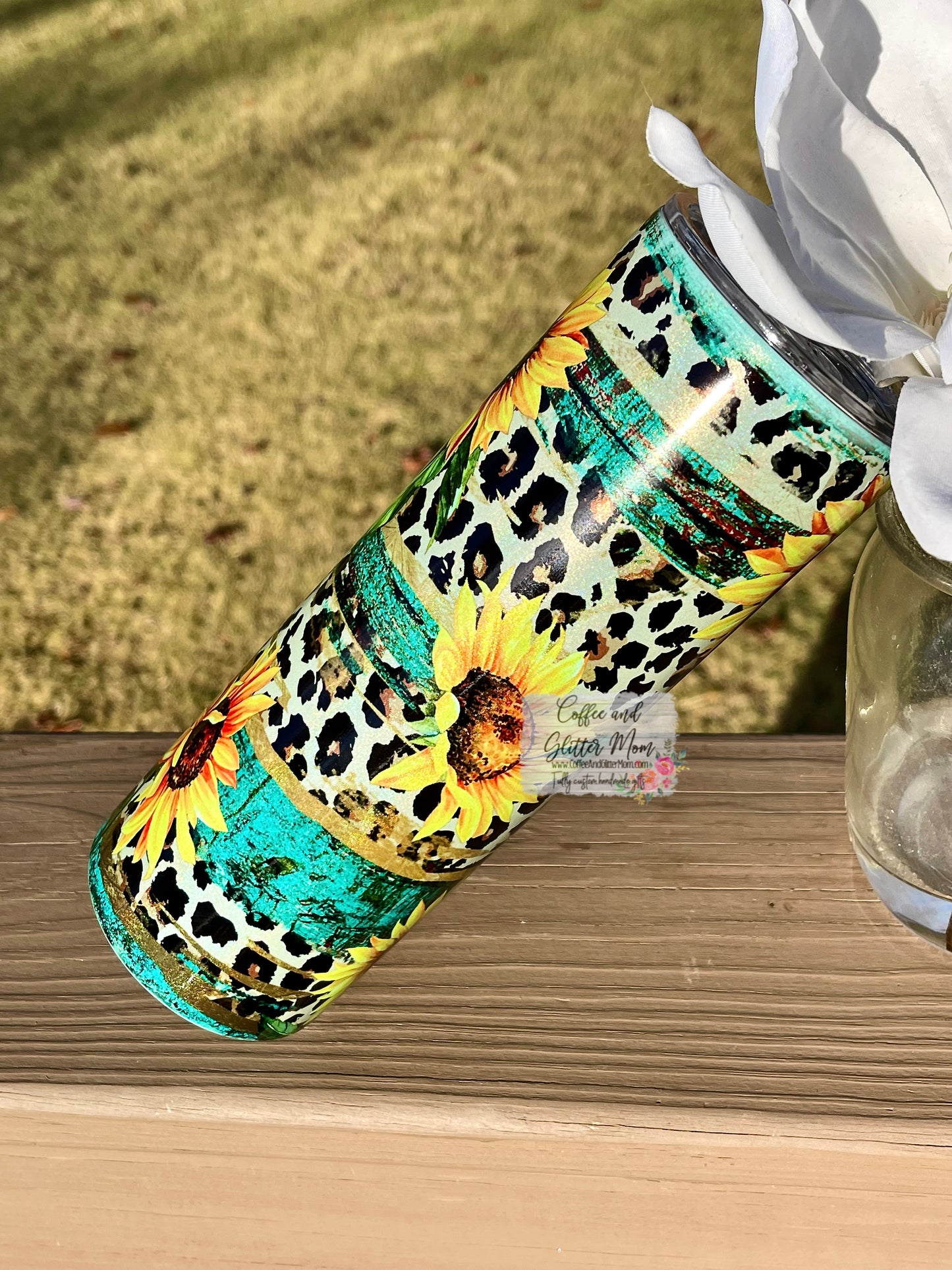 Rustic Sunflower Leopard 20oz Holographic Mint Skinny Tumbler