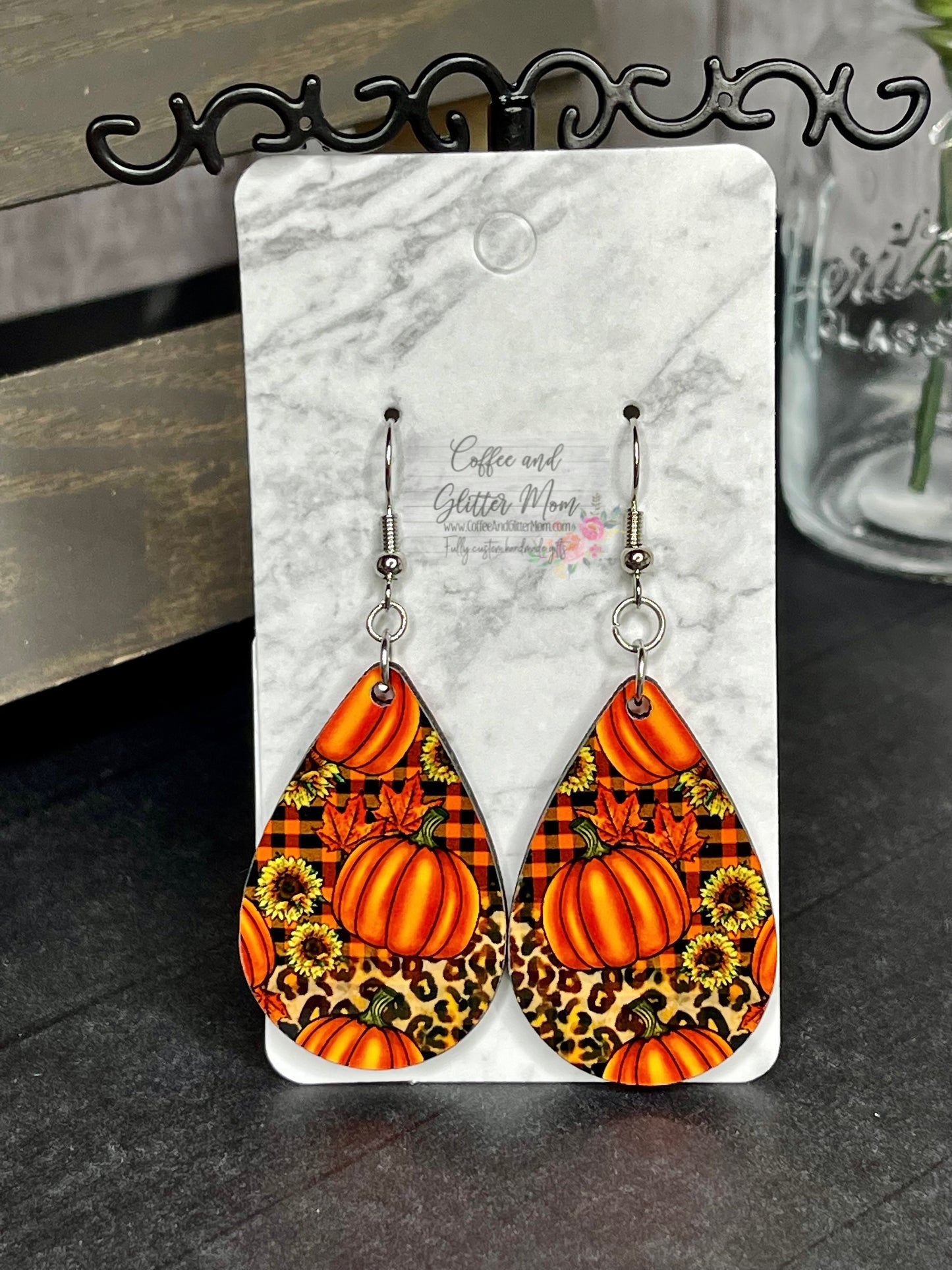 Leopard Sunflower & Pumpkin Earrings