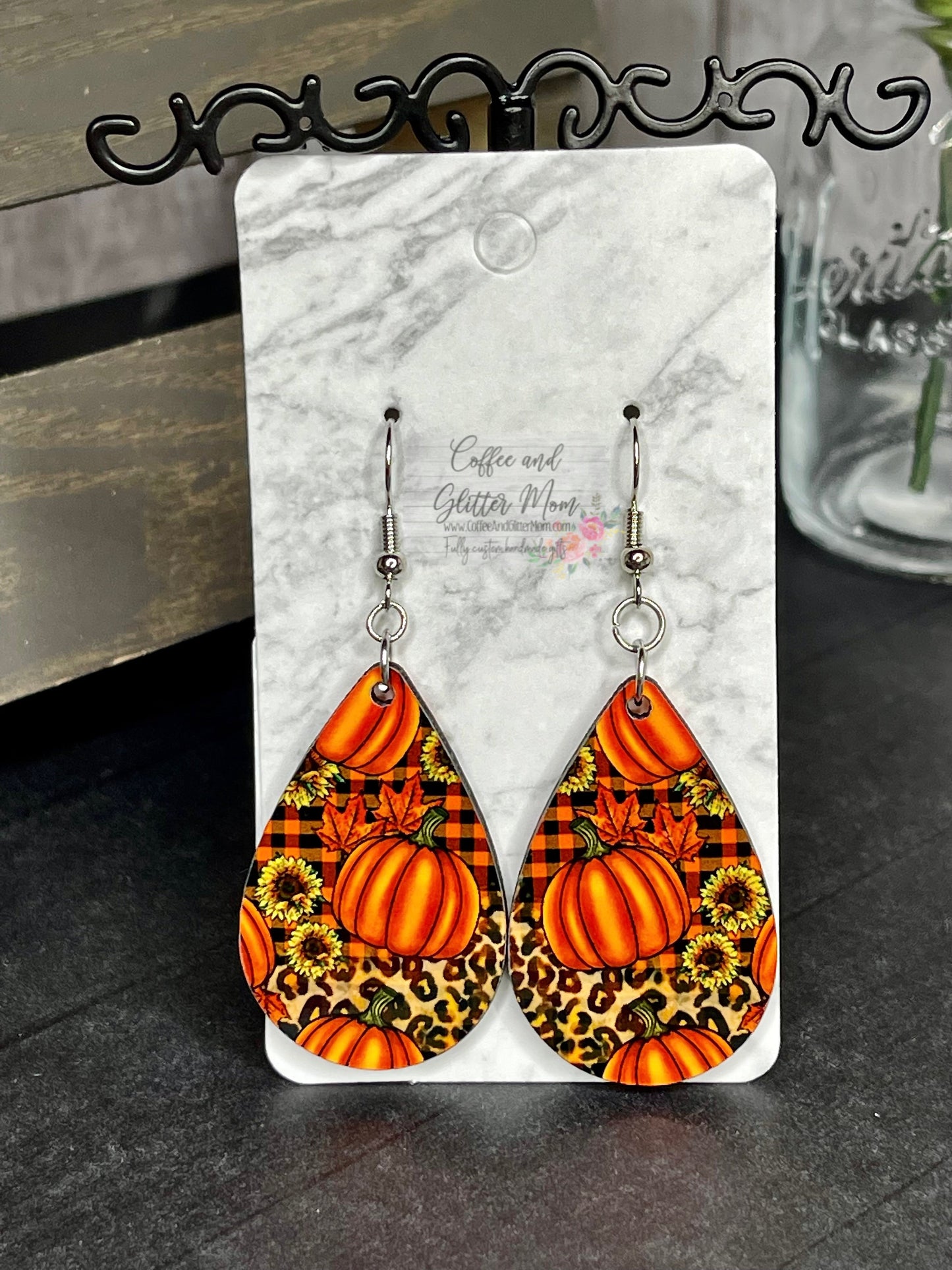 Leopard Sunflower & Pumpkin Earrings RTS