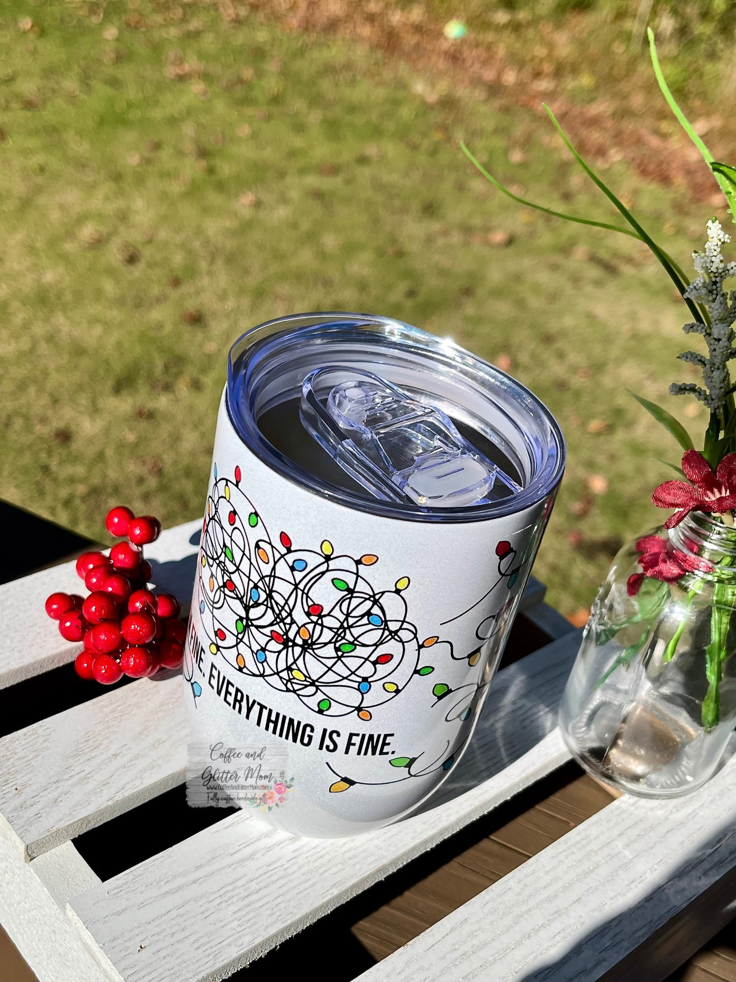 It's Fine Christmas Lights 12oz Holographic Sparkle Wine Tumbler