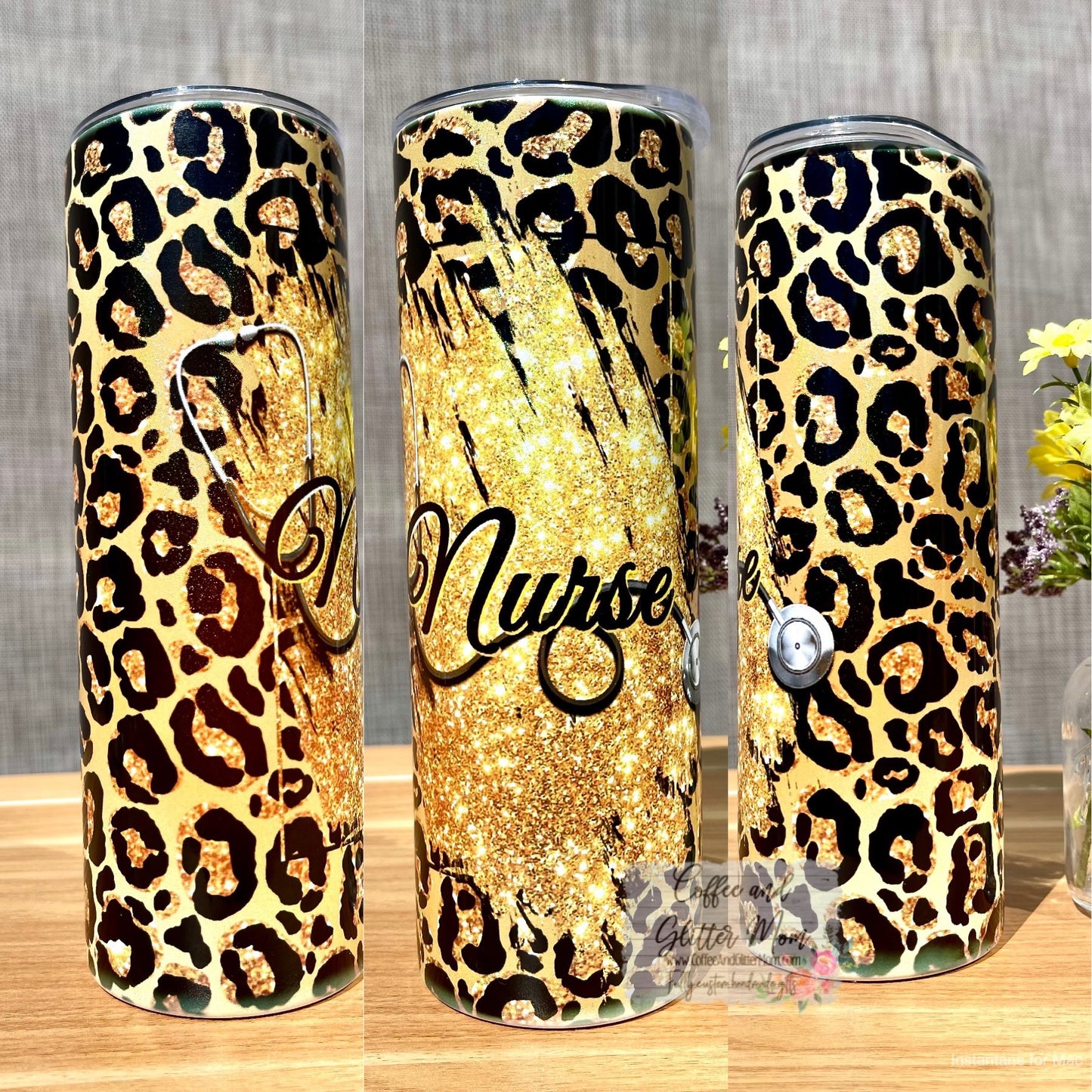 Golden Nurse Animal Print 20oz Holographic Skinny Tumbler