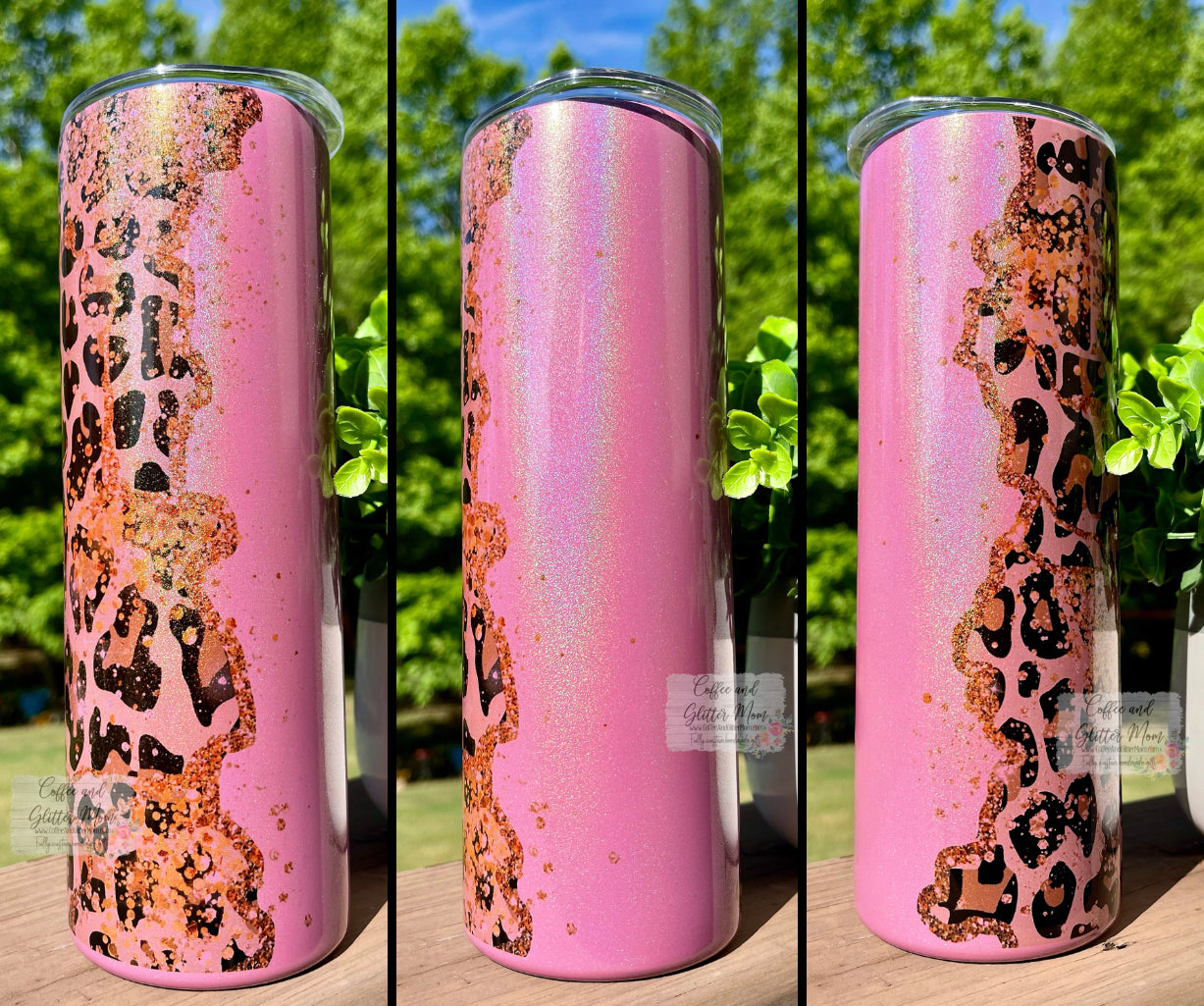 Golden Animal Print 20oz Pink Rainbow Skinny Tumbler