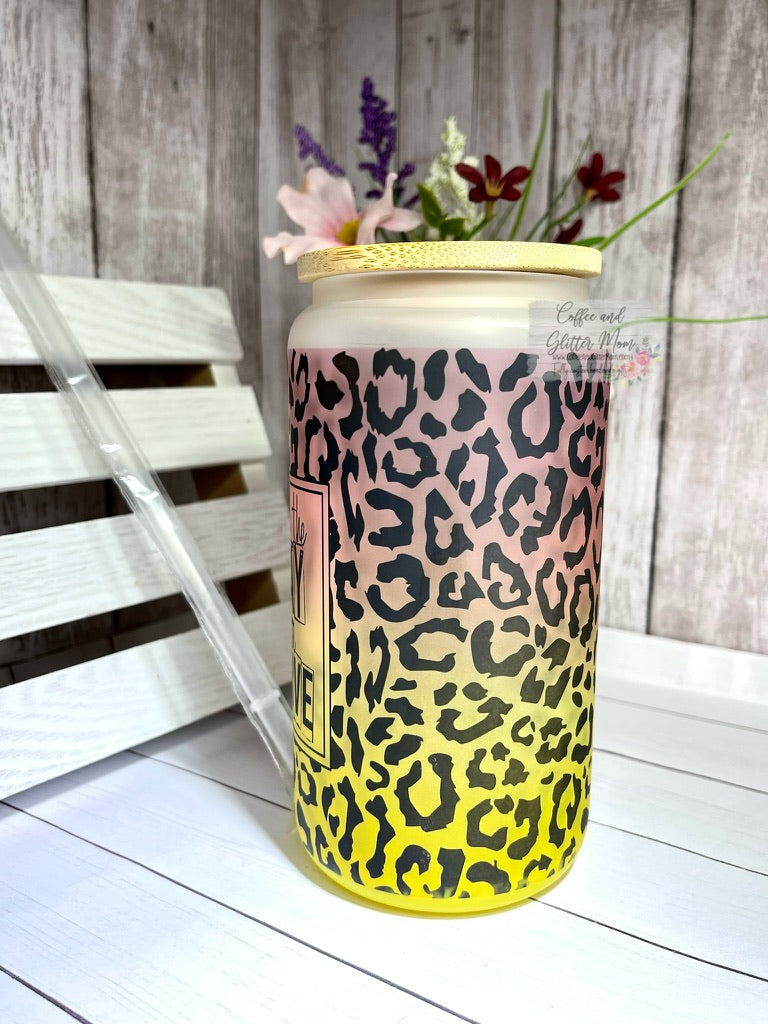Day You Deserve Animal Print 16oz Yellow Glass Can