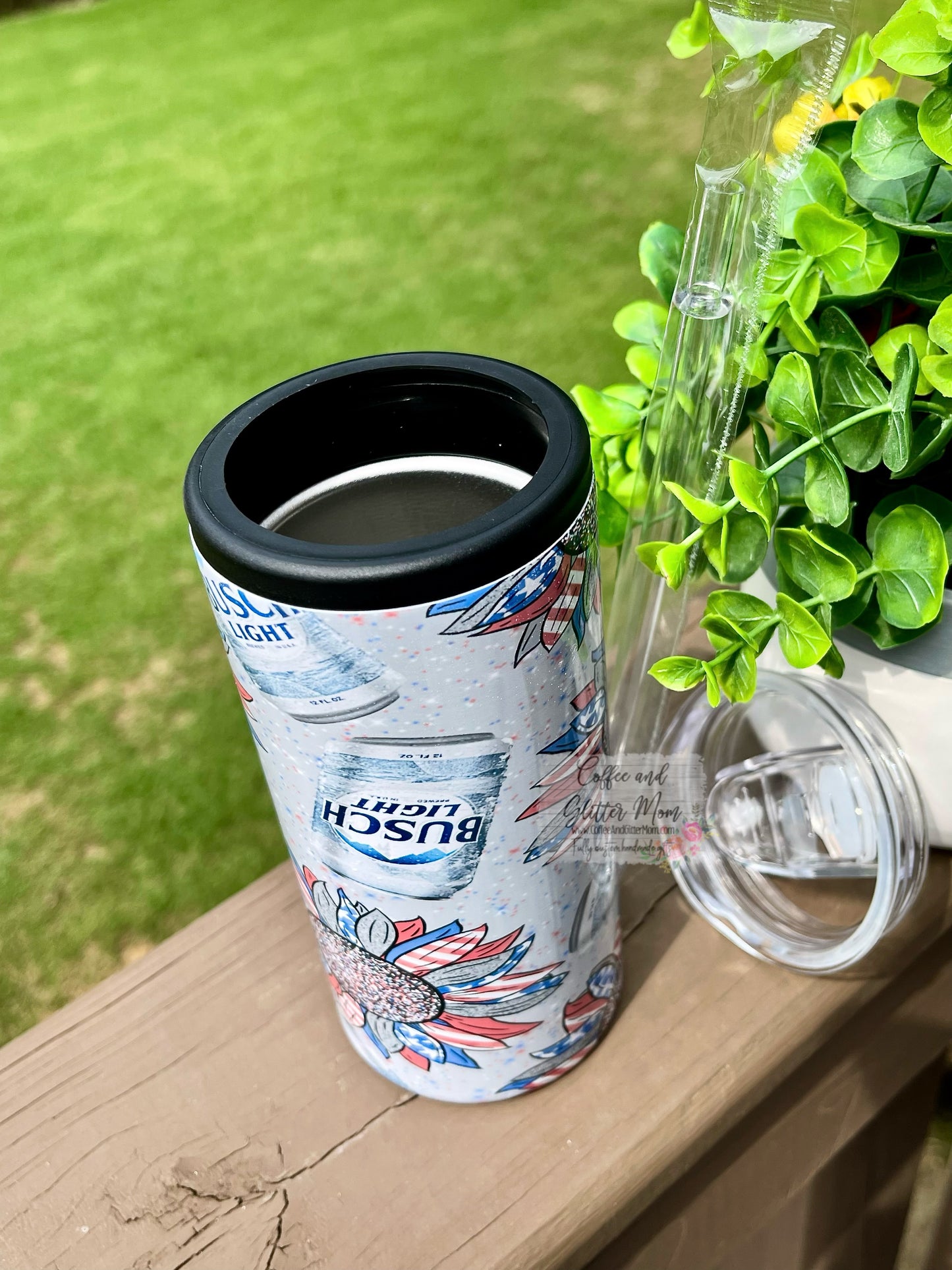 American Sunflower Beer 12oz Skinny Can Cooler Duo-Lid Tumbler