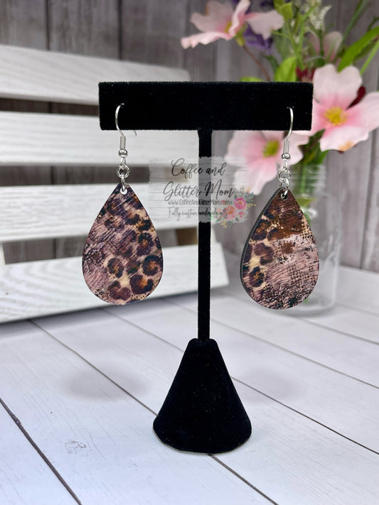 Rustic Animal Print Teardrop Earrings