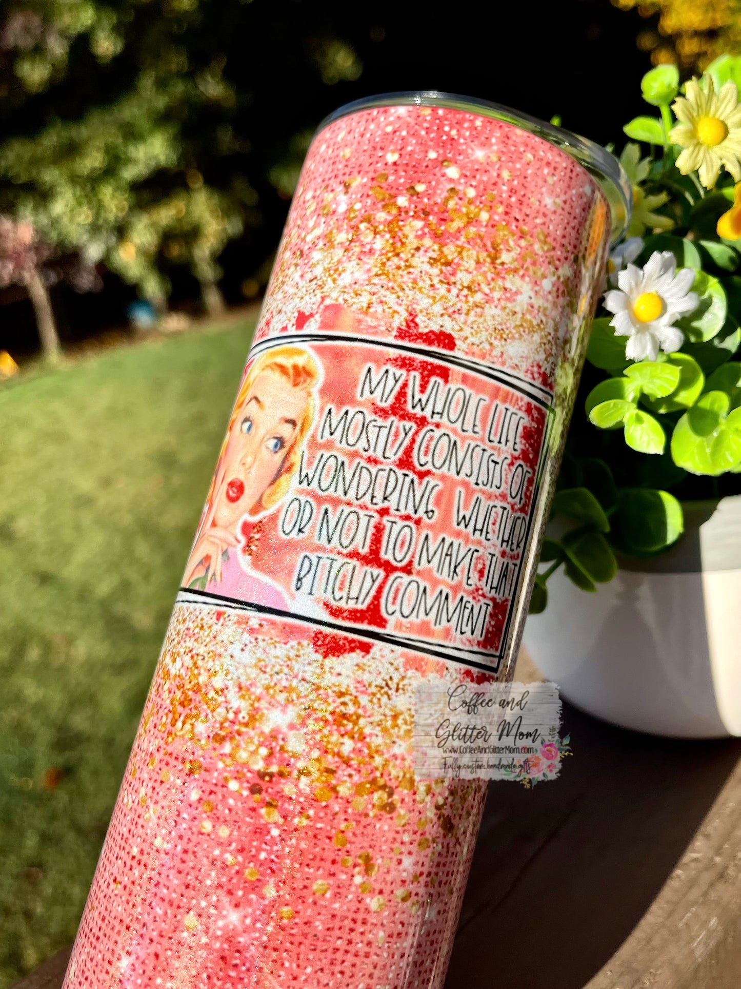 Wondering Weather Or Not... 20oz Holographic Pink/White Skinny Tumbler