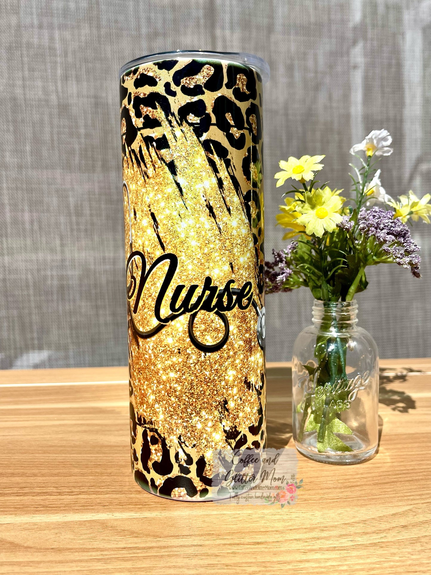 Golden Nurse Animal Print 20oz Holographic Skinny Tumbler
