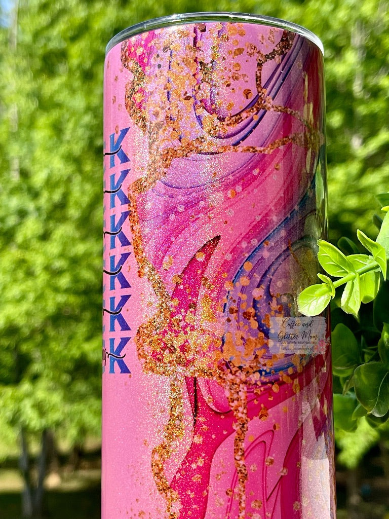 Fuck Everything Pink Marble 20oz Rainbow Skinny Tumbler