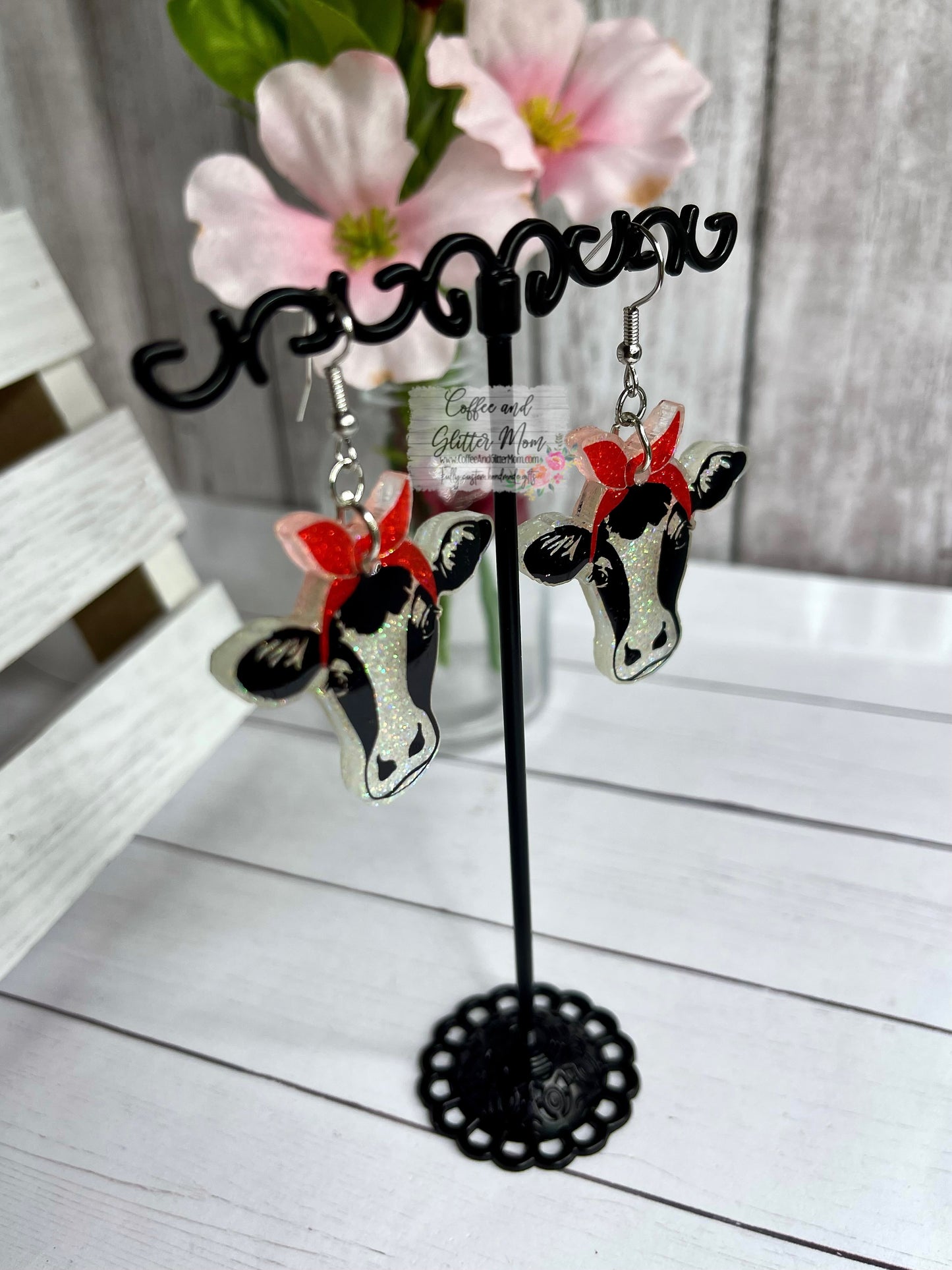 Bandanna Cow Glitter Earrings