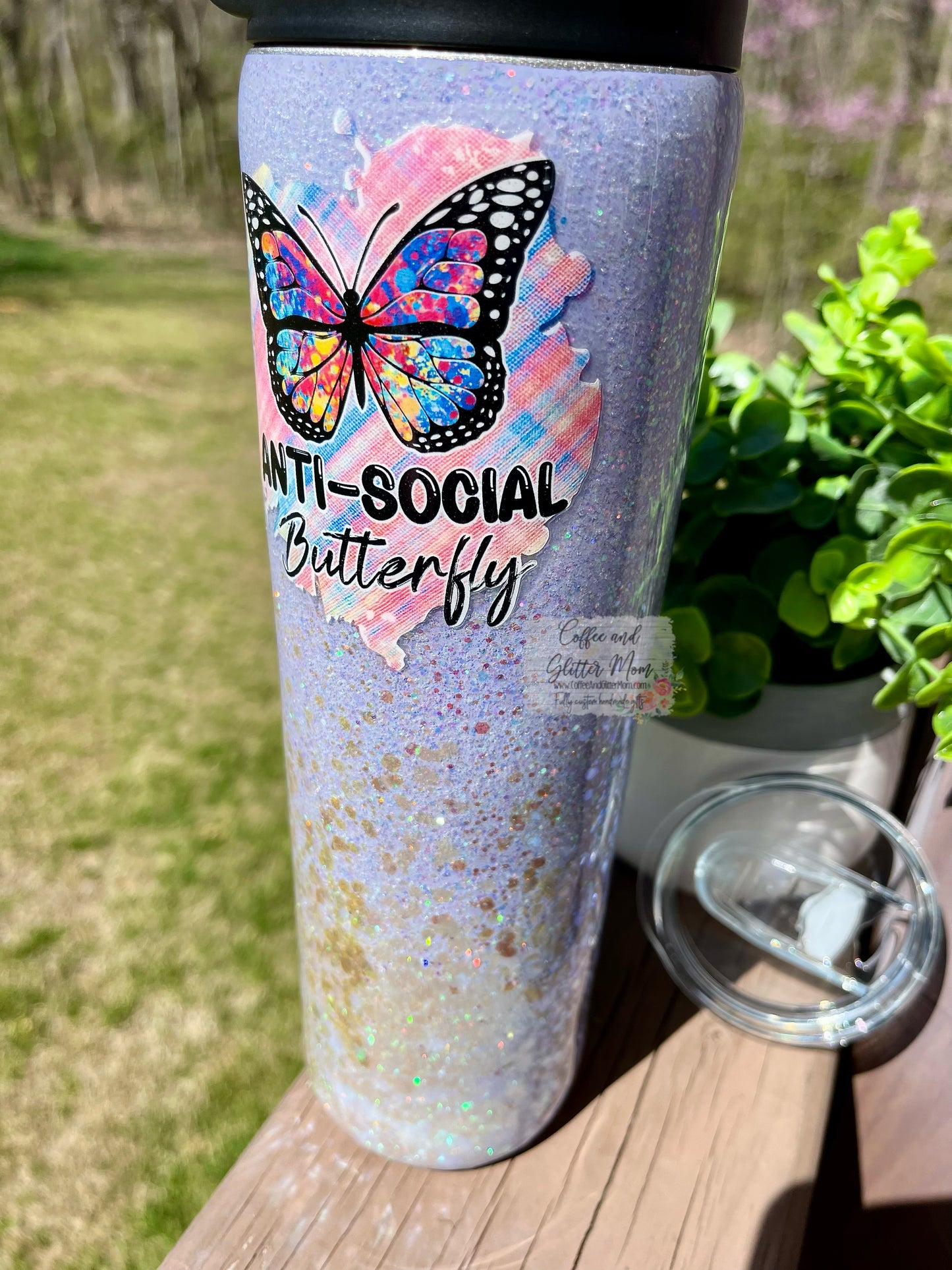 Anti-Social Butterfly 30oz Duo-Lid Skinny Tumbler With Straw
