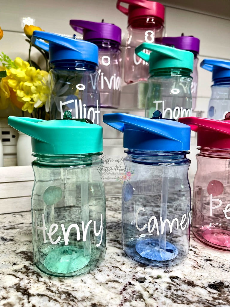 Plastic 13oz Kids Clear Water Bottle With Vinyl Name