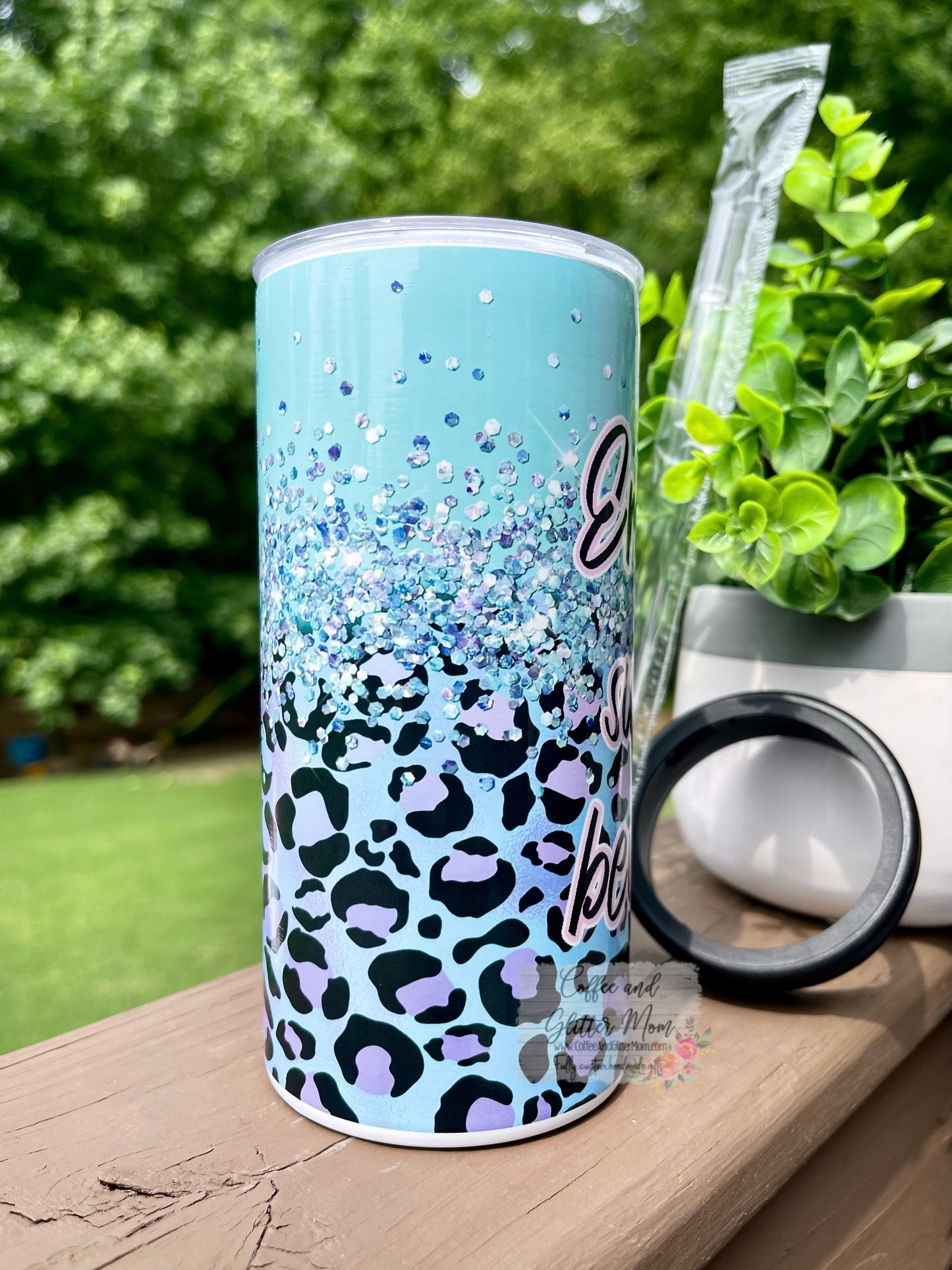 Emotional Support Beverage Animal Print 12oz Skinny Can Cooler Duo-Lid Tumbler