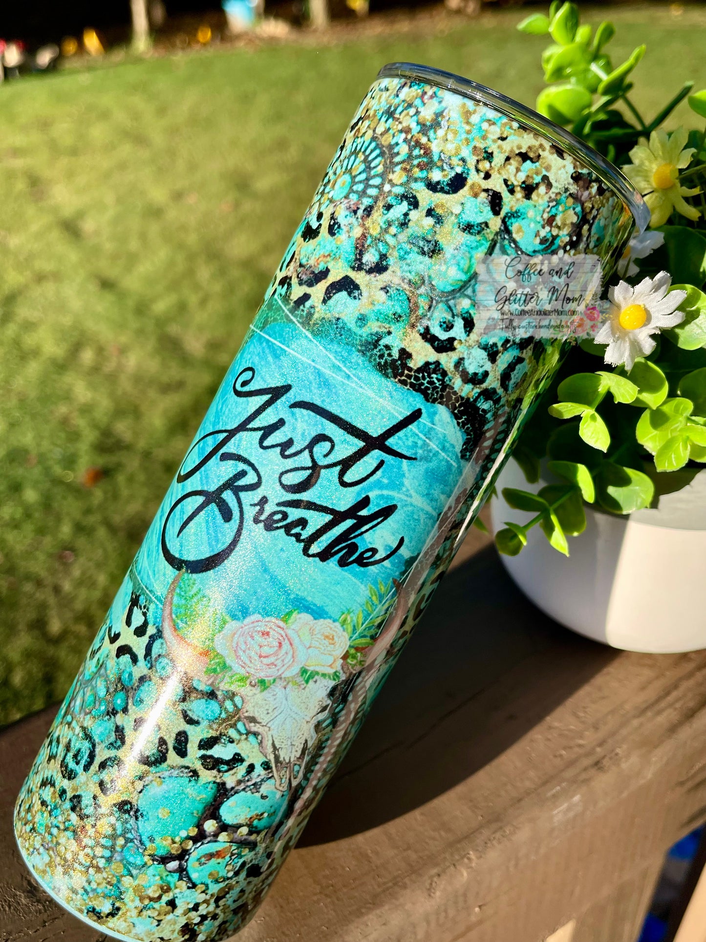 Just Breathe 20oz Holographic Mint Skinny Tumbler