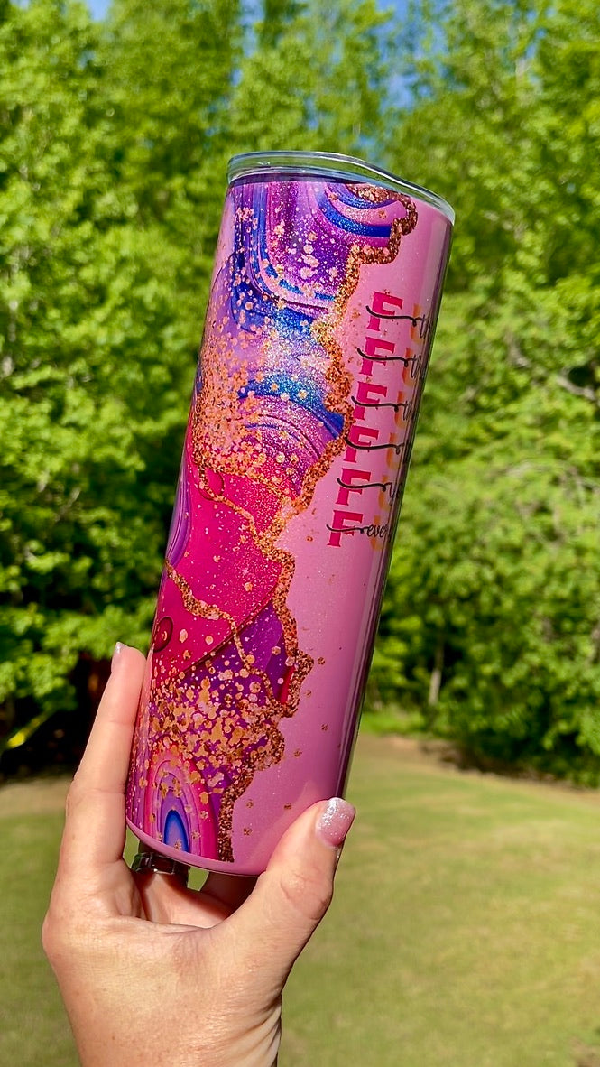 Fuck Everything Pink Marble 20oz Rainbow Skinny Tumbler