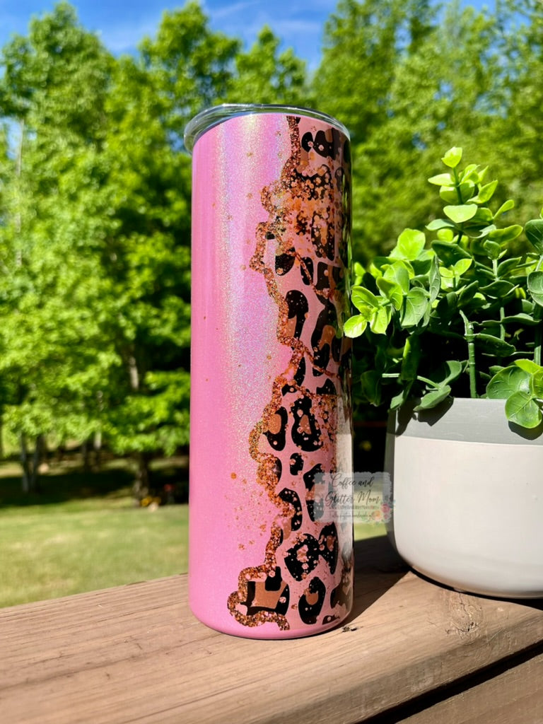 Golden Animal Print 20oz Pink Rainbow Skinny Tumbler