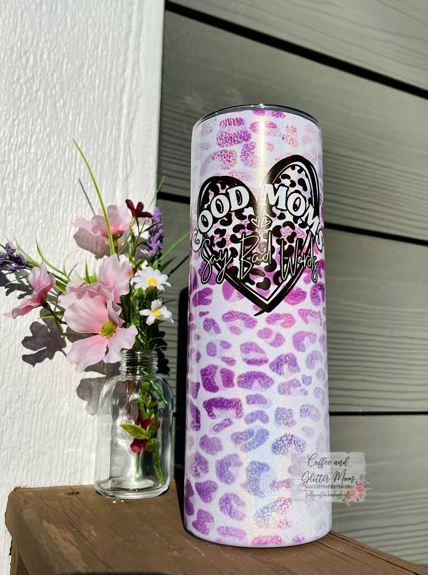 Good Moms Say Animal Print 20oz Holographic White Skinny Tumbler
