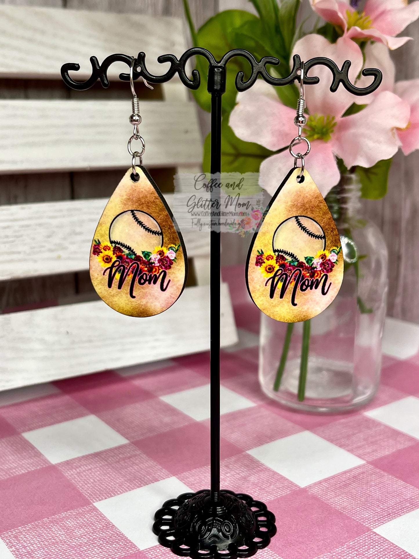 Baseball Mom Floral Earrings