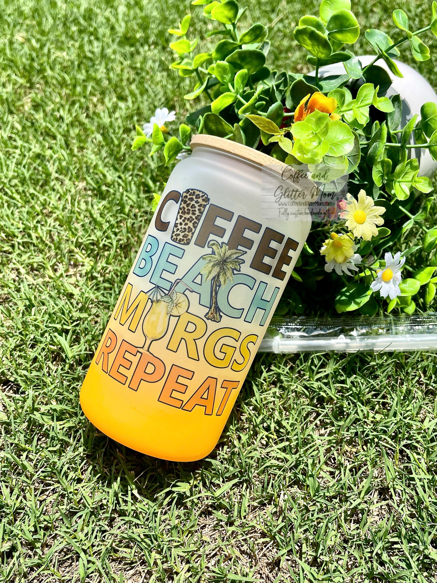 Coffee Beach Margs Repeat Any Color 16oz Ombré Glass Can
