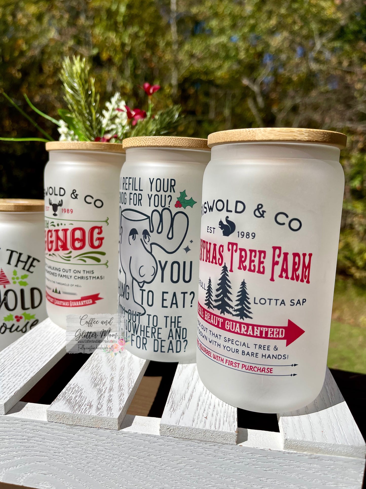 Griswold Christmas Collection 12oz Glass Cans